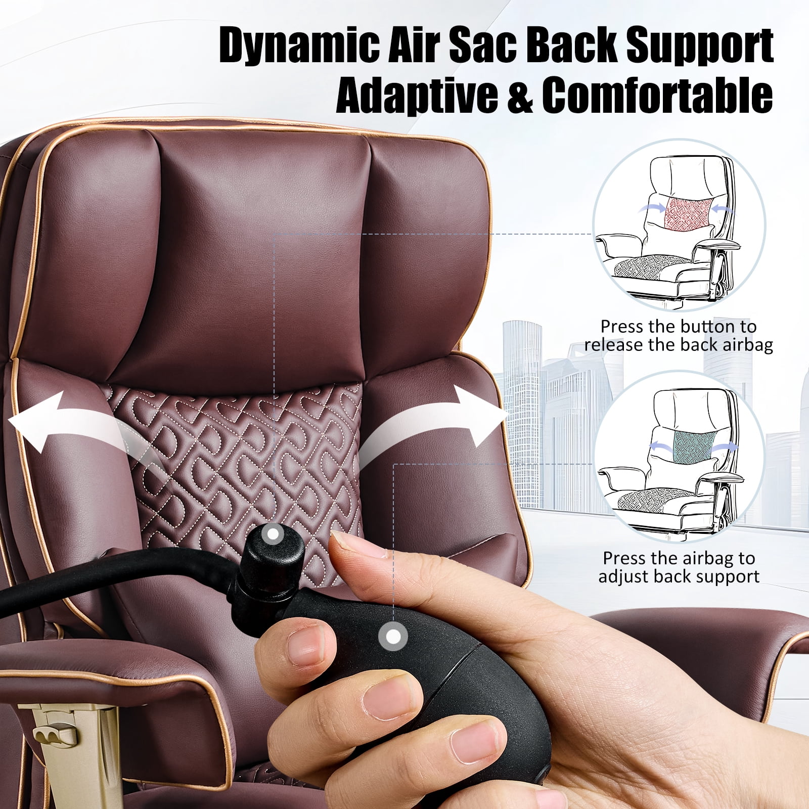 Falvinoryn Big and Tall Office Chair, Heavy-Duty Executive Office Chairs with Adjustable Lumbar and Quiet Rubber, Ergonomic High Back Computer Desk Chair, Brown