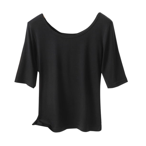 Mujeres de Verano Tops Suelto Ajuste Color Sólido 1/2 Manga Cuello Redondo Top Casual, Blusa de Poliéster de Moda para las Mujeres, Lavado de Manos Primavera Y Verano