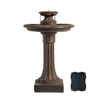 XBrand 28" Solar Water Fountain, 1-Tier, Outdoor Birdbath, Brown Resin, With Solar Panel, Solar Pump, Lawn and Garden, Garden Décor, Garden Water Feature