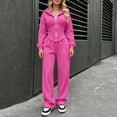 thumbnail image 4 of BRGZLK Women Sweatsuit Set 2 Piece Outfit Fall Winter Casual Long Sleeve Zip Up Slim Fit Hoodies Sweatshirt and Wide Leg Sweatpants Lounge Set for Daily Workout Outgoing Hot Pink M, 4 of 7