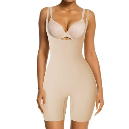 

COMFREE Shapewear for Women Tummy Control Fajas Seamless Body Shaper Open Bust Mid-Thigh Bodysuit Shorts