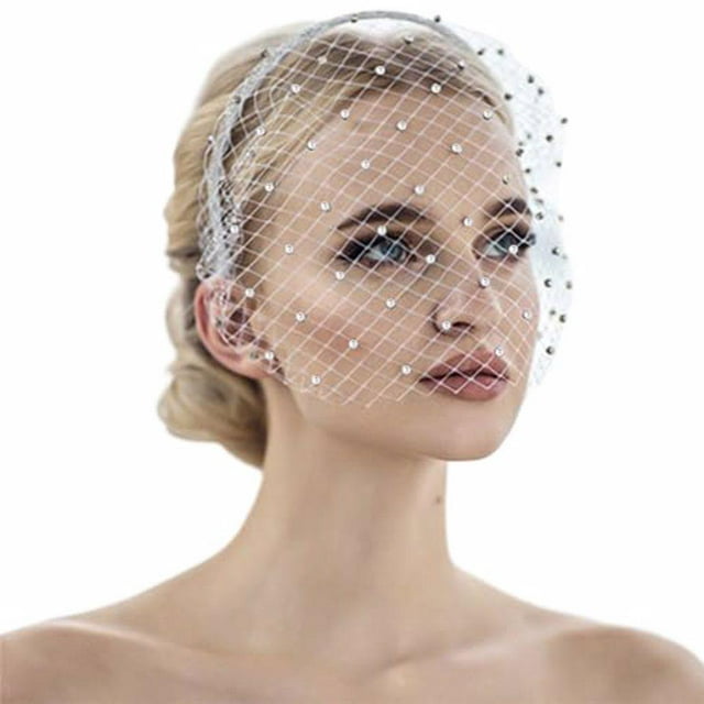 Langgg White Skin-friendly Tulle Birdcage Veil For Wedding Face Veil Birdcage Veil Hair Accessories Pearls