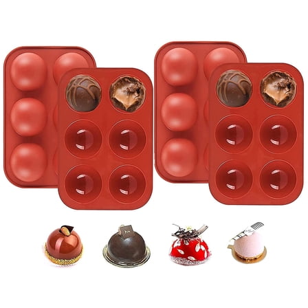 4 Pcs Cookie Chocolate Silicone Mold, 6-Cavity Round Chocolate Cover Molds for Candy, Silicone Baking Molds for Mini Cakes, Jelly,Food Grade BPA Free Oven Safe(Red）
