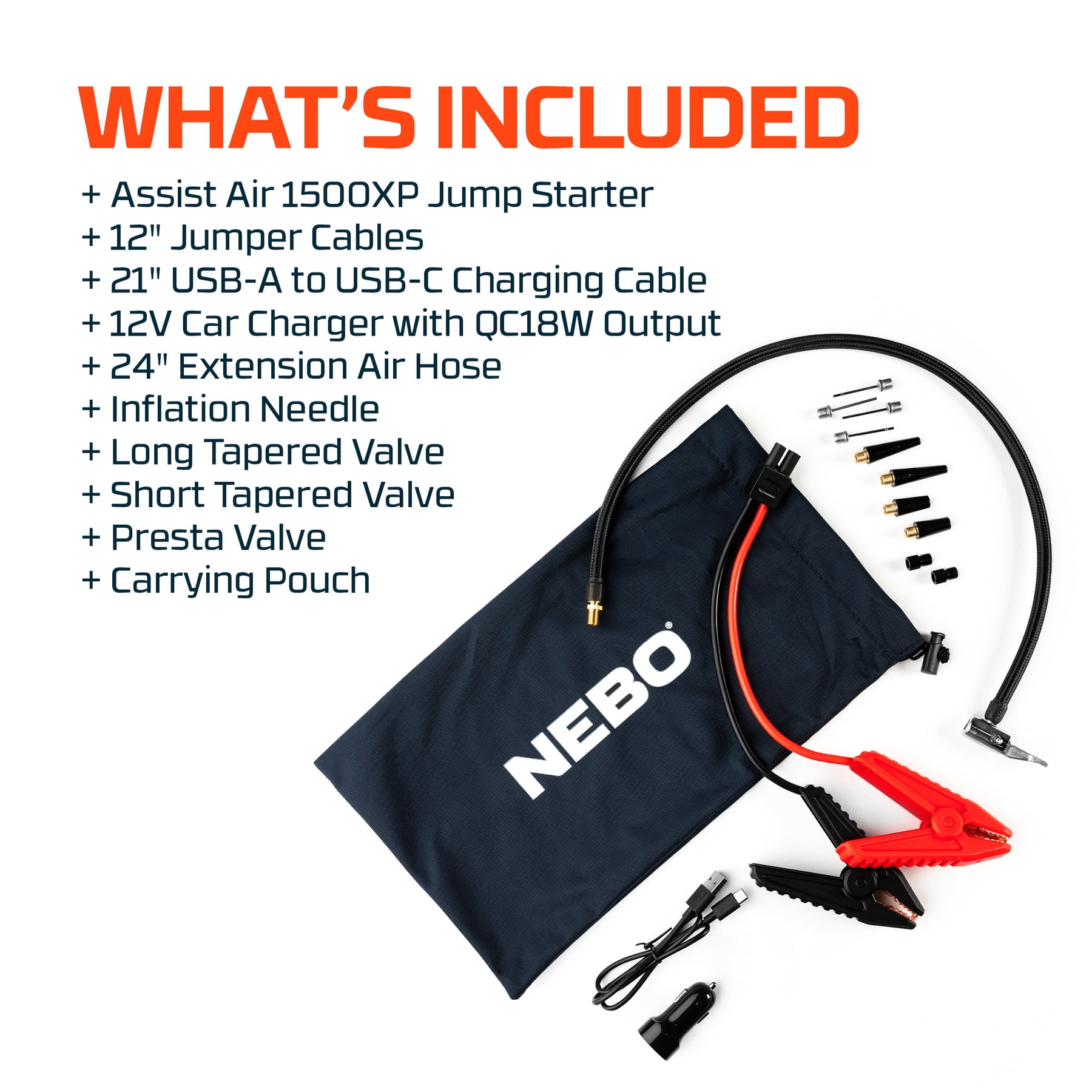 NEBO Assist 1500 Amps Jump Starter with Power Bank, Emergency Light, and Air Compressor