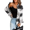thumbnail image 4 of Seyurigaoka Women’s Juniors Fashion Shacket Plaid Lapel Single-breasted Long Sleeve Casual Coat, 4 of 9