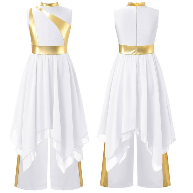 Miutii Tenue de Danse Lyrique pour Filles Ourlet Asymétrique Robe de Culte avec Pantalon Ensemble Blanc 6