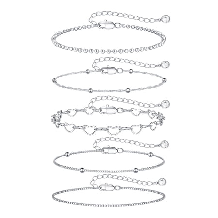 Januofit Silver-Plated Bracelets for Women - Dainty Silver-Plated Bracelets Set for Women Trendy Minimalist Simple Layered Bracelet Stack Waterproof Trendy Jewelry Gifts for Women