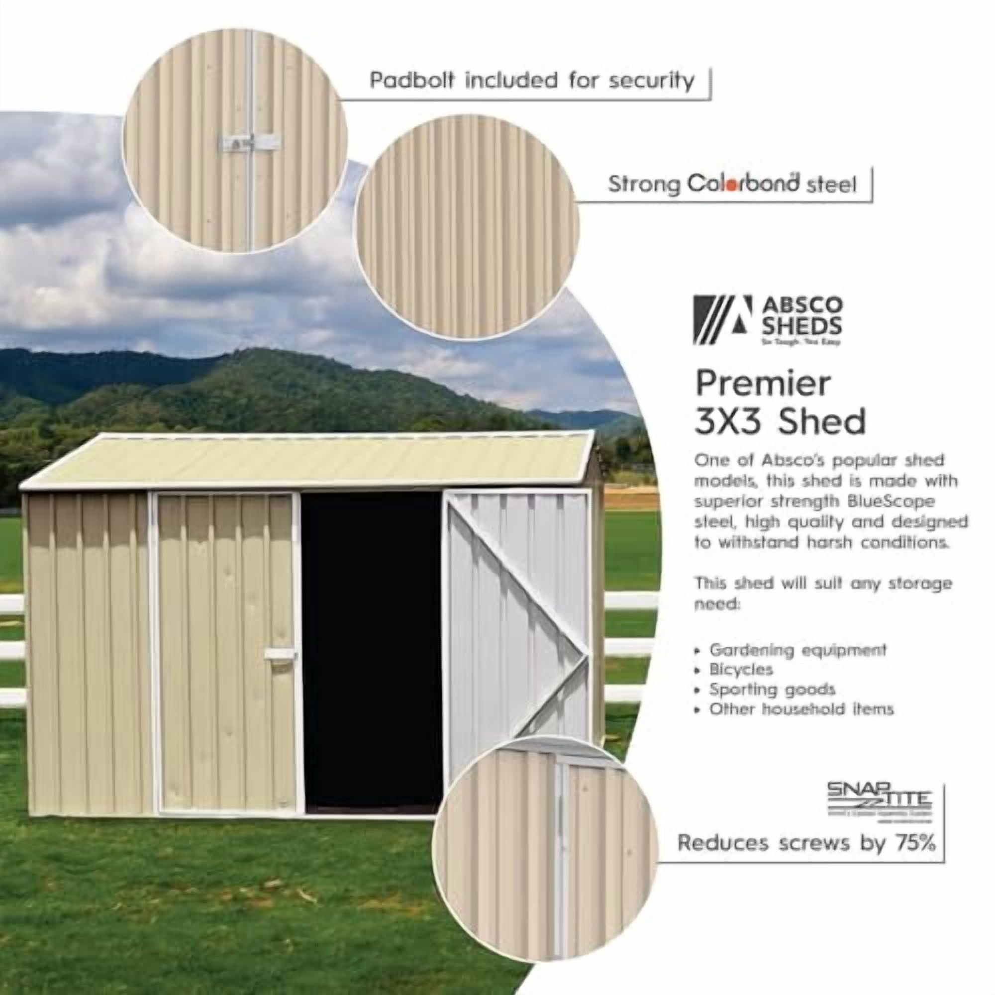 Absco AB1008 10 x 10 ft. Premier Metal Storage Shed, Classic Cream