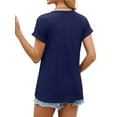 thumbnail image 5 of Hibeli Women's Round Neck Button Down Short Sleeve Solid Color Summer T-Shirt, 5 of 7
