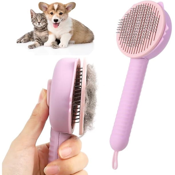 Cepillo para gatos, cepillo para perros para el cuidado personal, cepillo para gatos con masaje autolimpiante, peine para gatos y perros con mango para pelo corto y largo, herramienta de cep