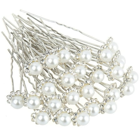 H&S Wedding Pearl Hair Pins for Bride's Hairstyle - 40pcs - Flower Crystal Hair Pins Clips for Bridal & Prom Hair Accessories - U-Shaped Hair Pins Clips for Women with Rhinestones