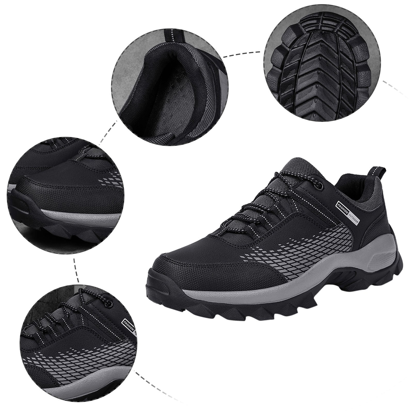 kamemir Men's Low Top Waterproof Hiking Shoes Trekking Trails Outdoor Work Shoes(Black,9.5)