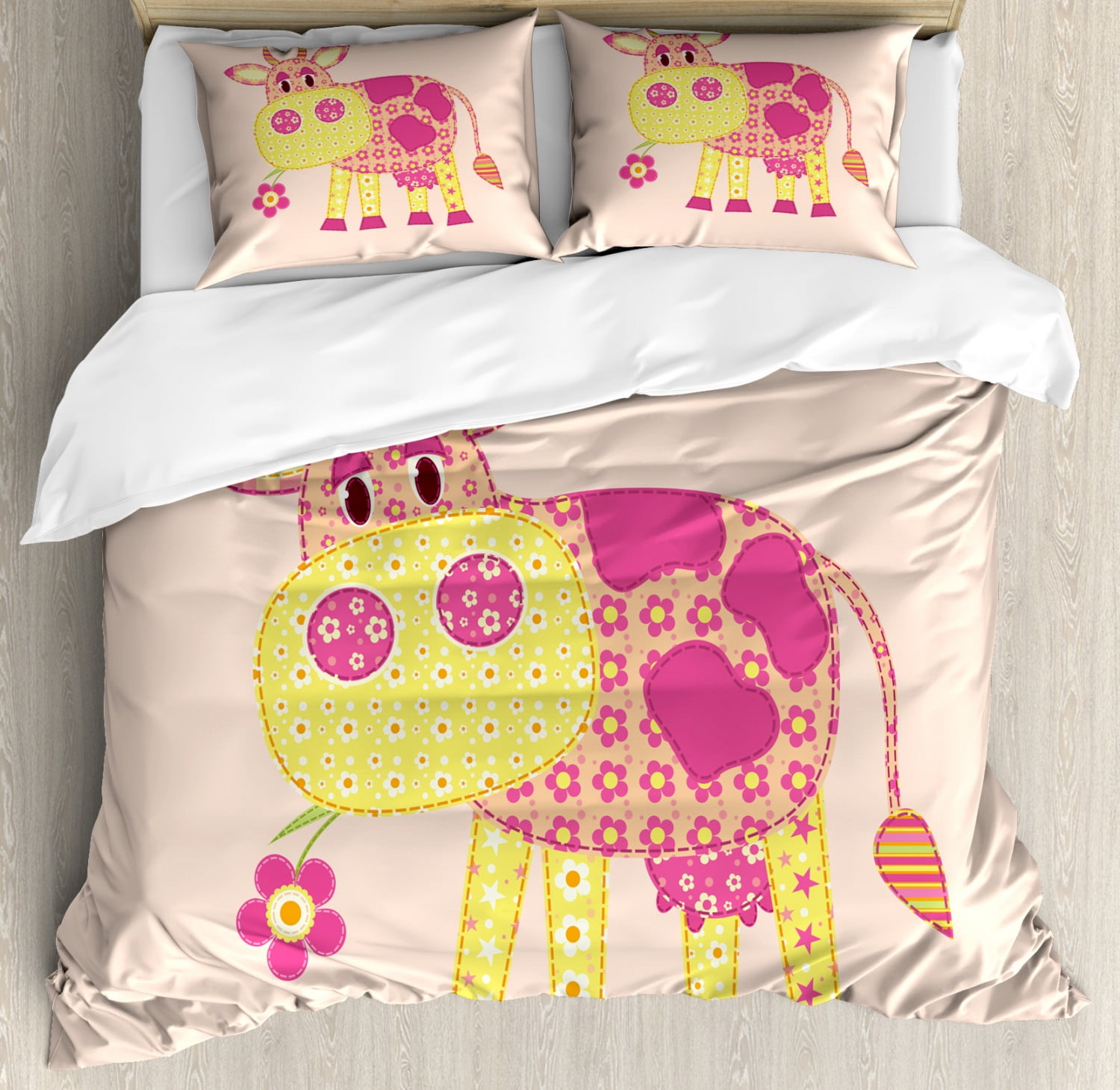 Cattle King Size Duvet Cover Set Childish Patchwork Style Cow