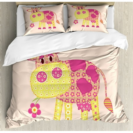 Cattle King Size Duvet Cover Set Childish Patchwork Style Cow