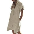 thumbnail image 2 of LilyLLL Womens Plus Size Short Sleeve Cotton Linen Baggy Collared Tunic Dress, 2 of 5