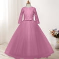 thumbnail image 6 of Miluxas Girls Long Lace Bridesmaid Dress 3/4 Sleeves Floor Length Wedding Party Evening formal Maxi Tulle Ball Gowns Pink 3-4 Years, 6 of 6