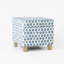 Benjara Pyp Square Storage Ottoman- 18" Blue Green Pattern Print- Brown
