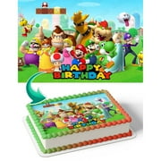 TNCT Mario Bros Luigi, Bowser, Donkey Kong, Peach, and Yoshi Edible Cake Image Topper, Personalized 1/4 Sheet Birthday Cake Decoration, High-Quality Edible Cake Banner for Parties