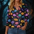 thumbnail image 2 of Godom Halloween Shirt for Women - Happy Halloween Pumpkin Graphic Womens 3/4 Sleeve Shirts V Neck Tops, 2 of 5