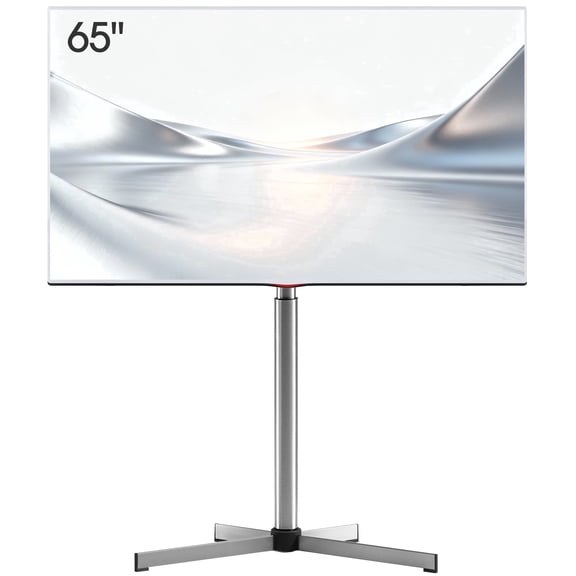 AOKCOS Modern Floor TV Stand for 32-65 Inch TVs, Hidden Cable Management, Height Adjustable, Tilt and Swivel, Silver, 1-Pack