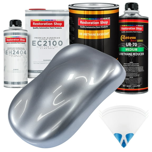 Restoration Shop - Cool Gray Metallic Urethane Basecoat with European Clearcoat Auto Paint - Complete Quart Paint Color Kit - Automotive Refinish Coating