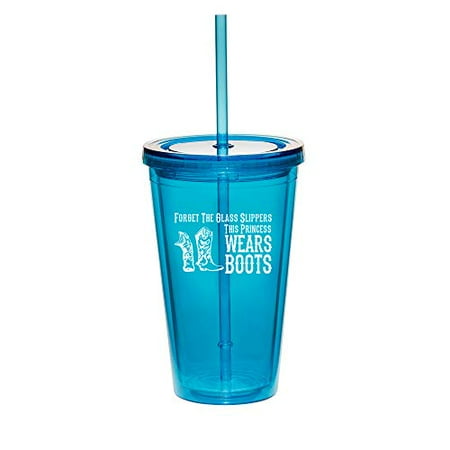 Wear Double Lock Brushing Boot - 16oz Double Wall Acrylic Tumbler Cup With Princess Wears Boots Cowgirl (Light-Blue)