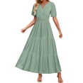 thumbnail image 1 of HXWCHs Robe Nuisette Femme Fluide Col en V Ceinture Été Décontractée Robe Confortable Plage Évasée Maxi pour Printemps Saison Vert m, 1 of 7