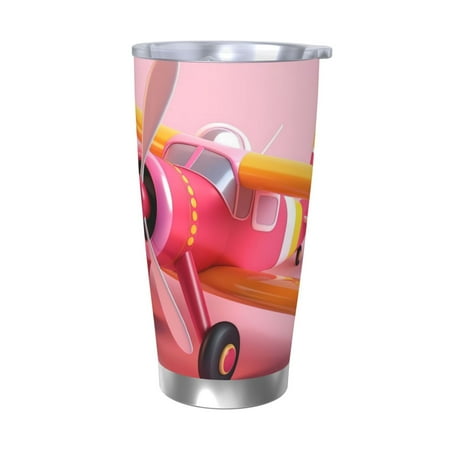

Qekee Colorful Cartoon Biplane Print 20OZ Car Cup Stainless Steel Vacuum Insulated Tumbler Tumbler Cup With Lid And Straw Travel Coffee Mug-Without Straw