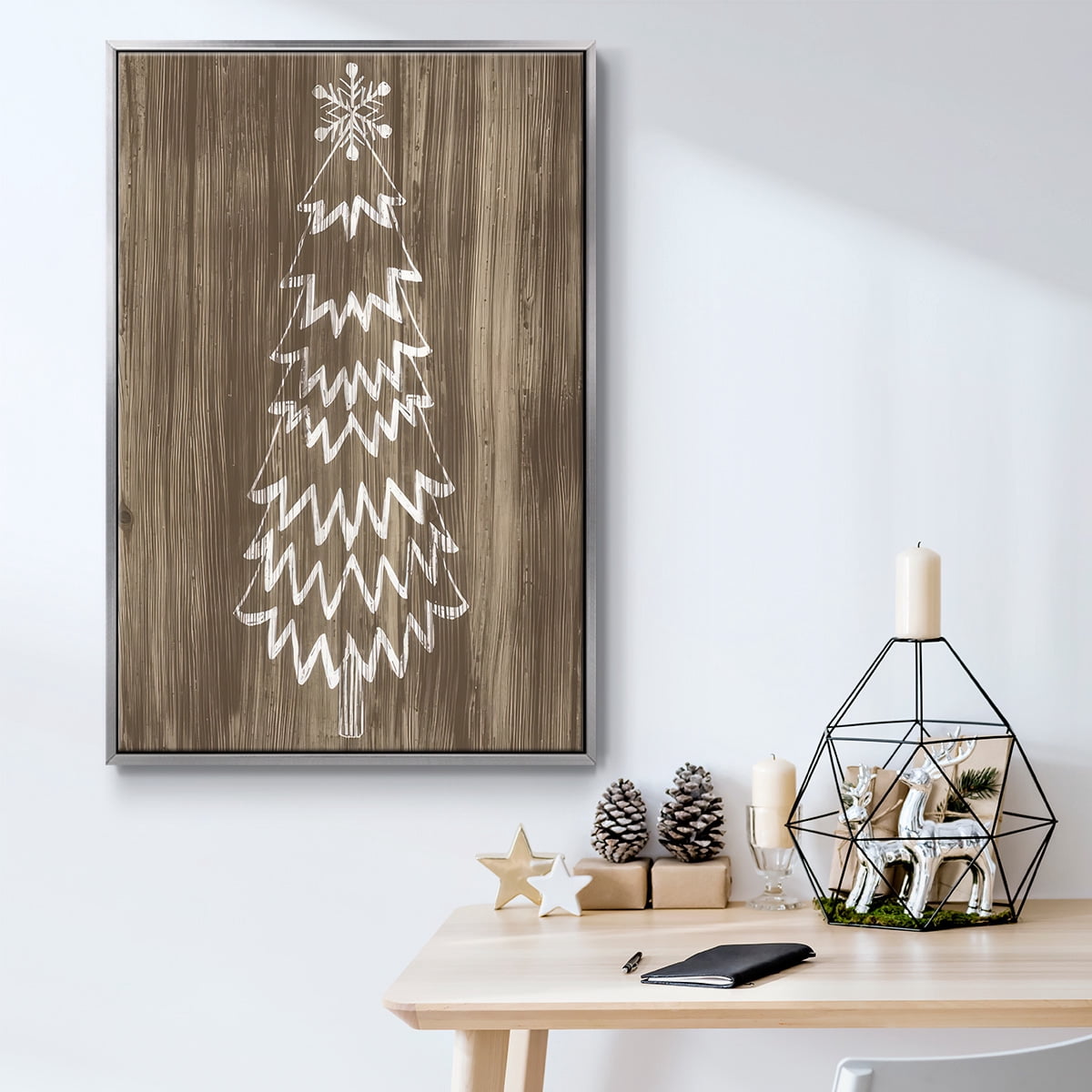 Barnwood Wonderland VIII - Framed Gallery Wrapped Holiday Canvas - 17 x 25 - Silver Frame