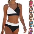 thumbnail image 2 of AJTQTH Grils High Waisted Bikini Swimsuits Front Twist Front Color Block Adjustable Spaghetti Strappy Bikini Tops Ruched 2 Piece Bathing Suits Beach Swimwear Black 9-10 Years, 2 of 9