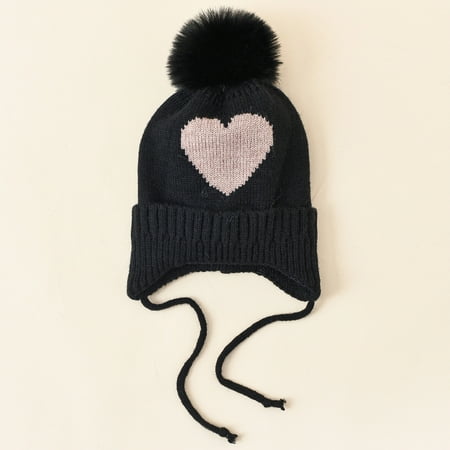 

ZMHEGW Hats Unisex Children S Winter Love Pattern Fashion Knitting Pullover Protect Ears Warm Caps