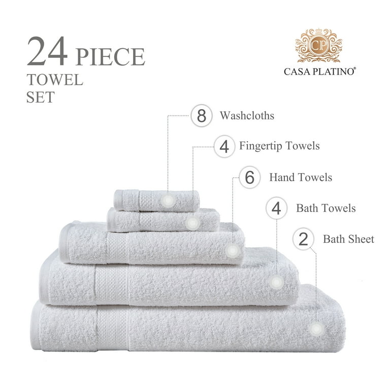 24PC Bath Towel Set (2 Sheets 4 Bath 6 Hand 4 Fingertip 8 Wash