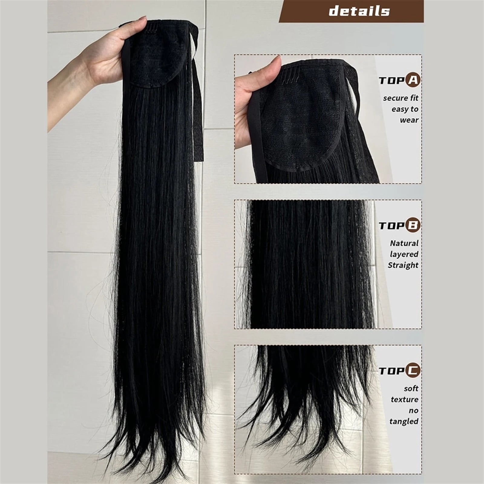 85CM Clip in Ponytail Extension Wrap Around Long Straight Pony Tail Hair Synthetic Hairpiece for Women Heat Resistant