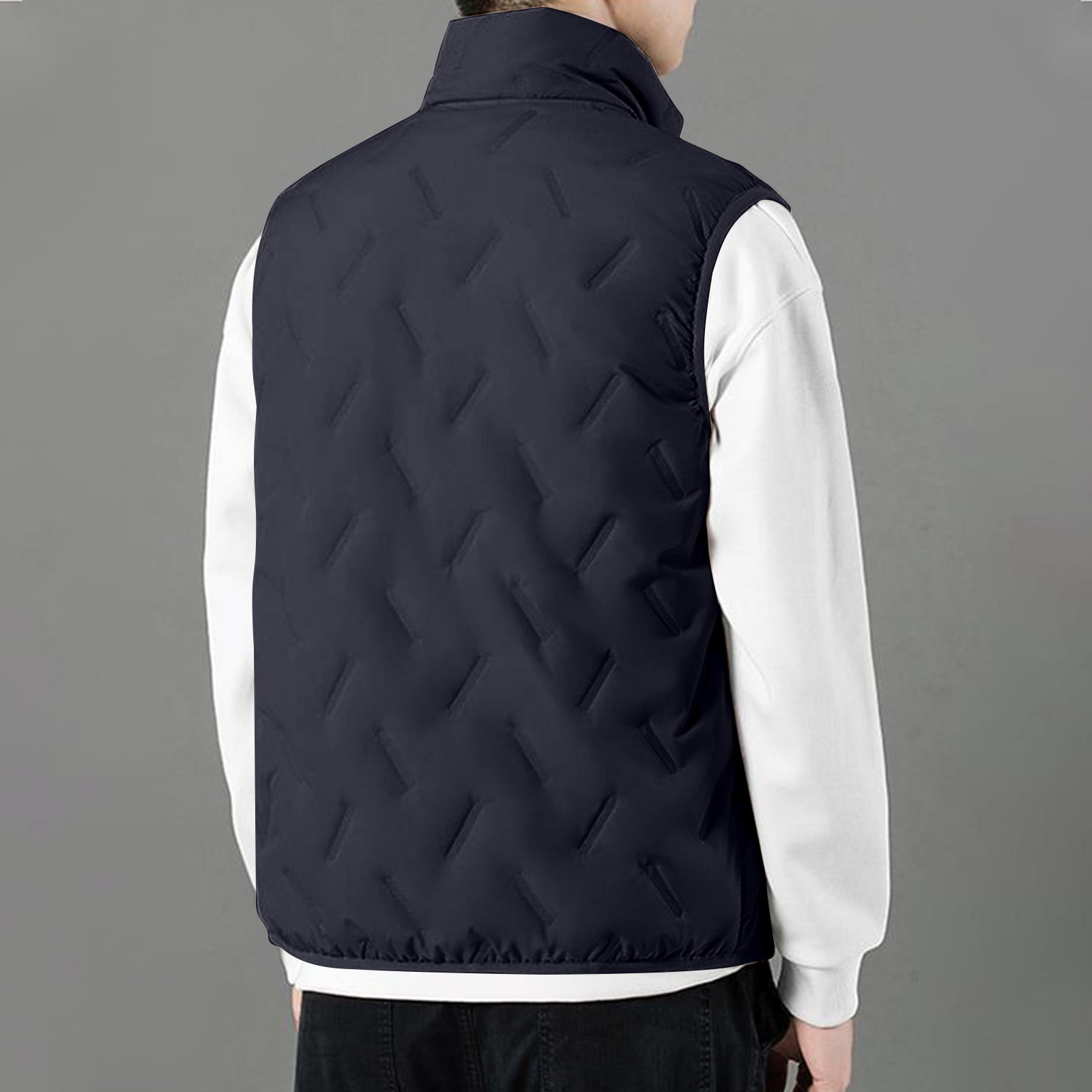 JUUYY Men's Fleece Lined Vest Zip Up Stand Collar Vest Jacket Windproof Outdoor Lightweight Running Vest Outerwear with Pockets Gray L