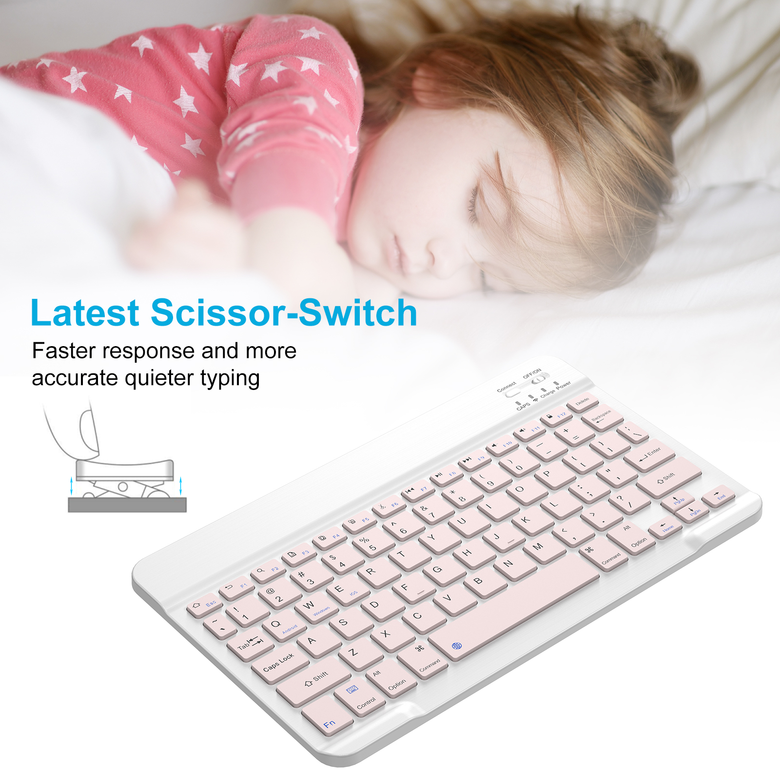 Cimetech Bluetooth Keyboard, Ultra-Slim Wireless Keyboard Quiet Portable Design with Built-in Rechargeable Battery for IOS, Mac, iPad, Windows and Android 3.0 and Above OS Pink - image 2 of 8