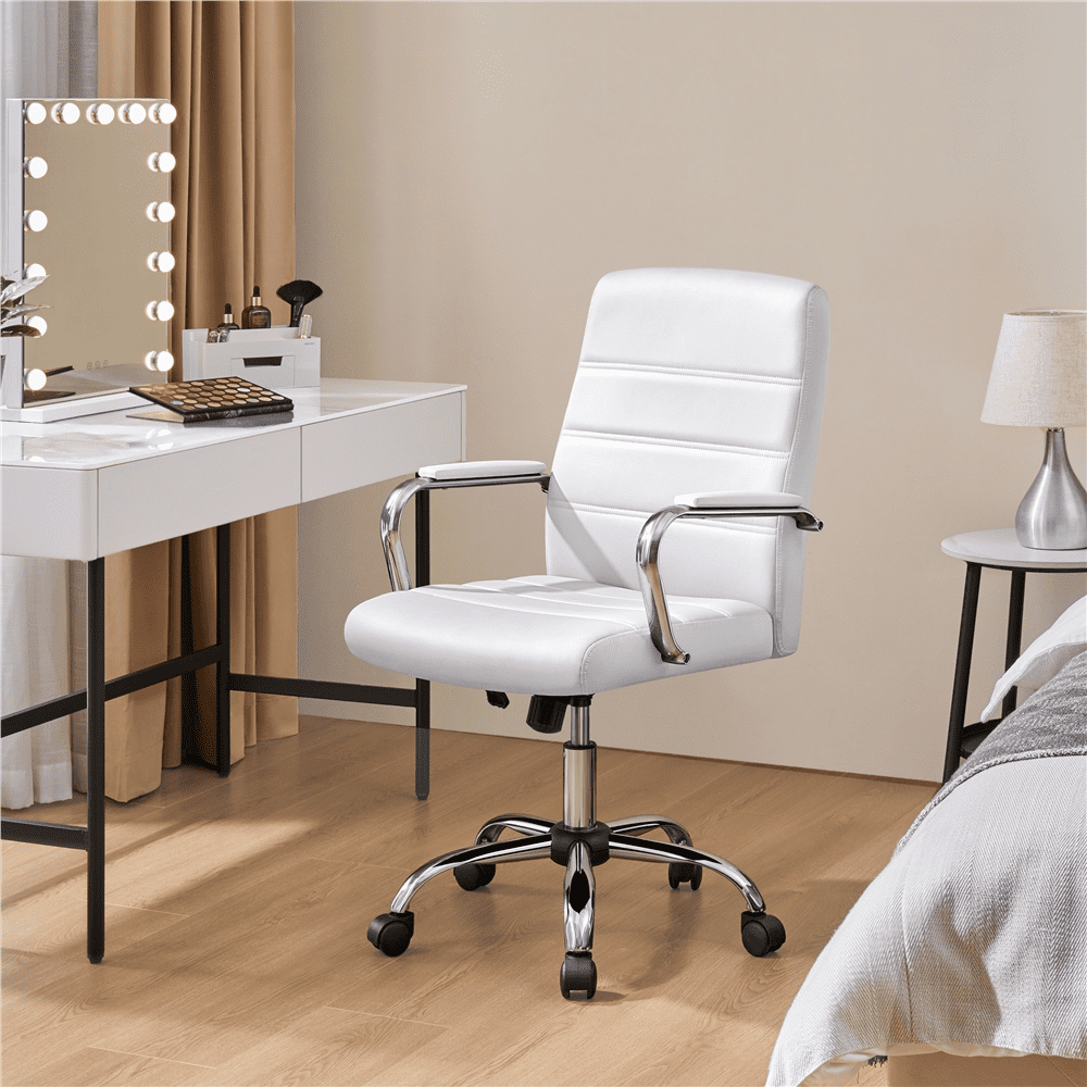 Alden Design Adjustable Swivel Faux Leather Office Chair Mid-Back for Home Office, White