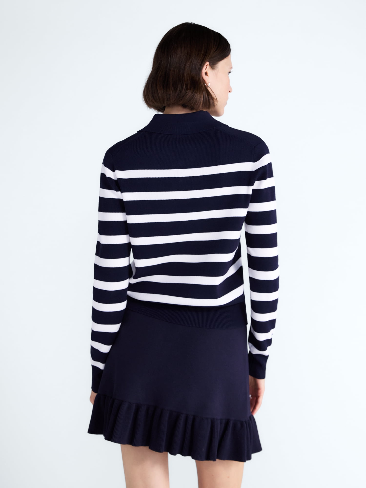 Free Assembly Women's and Women's Plus Polo Sweater with Long Sleeves, Lightweight, Sizes XS-4X