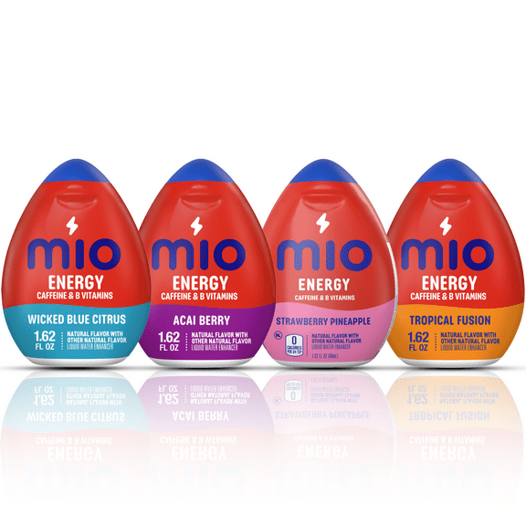 Mio Energy Water Enhancement 4 Flavor Variety Pack, Strawberry Pineapple Smash, Tropical Fusion, Acai Berry Storm and Wicked Blue Citrus, (Pack of 4).