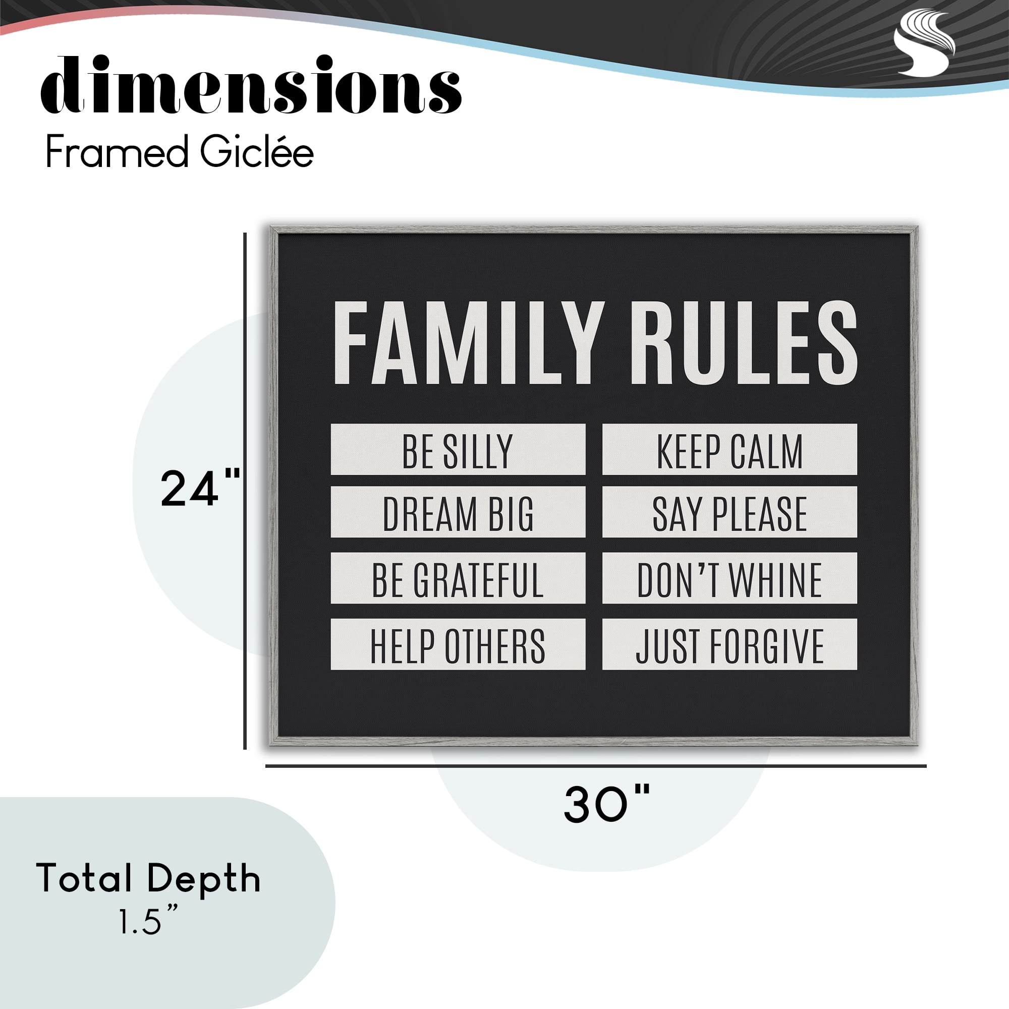 Stupell Industries Family Rules Simple Black Gray Framed Giclee Art, design by SD Graphics Studio