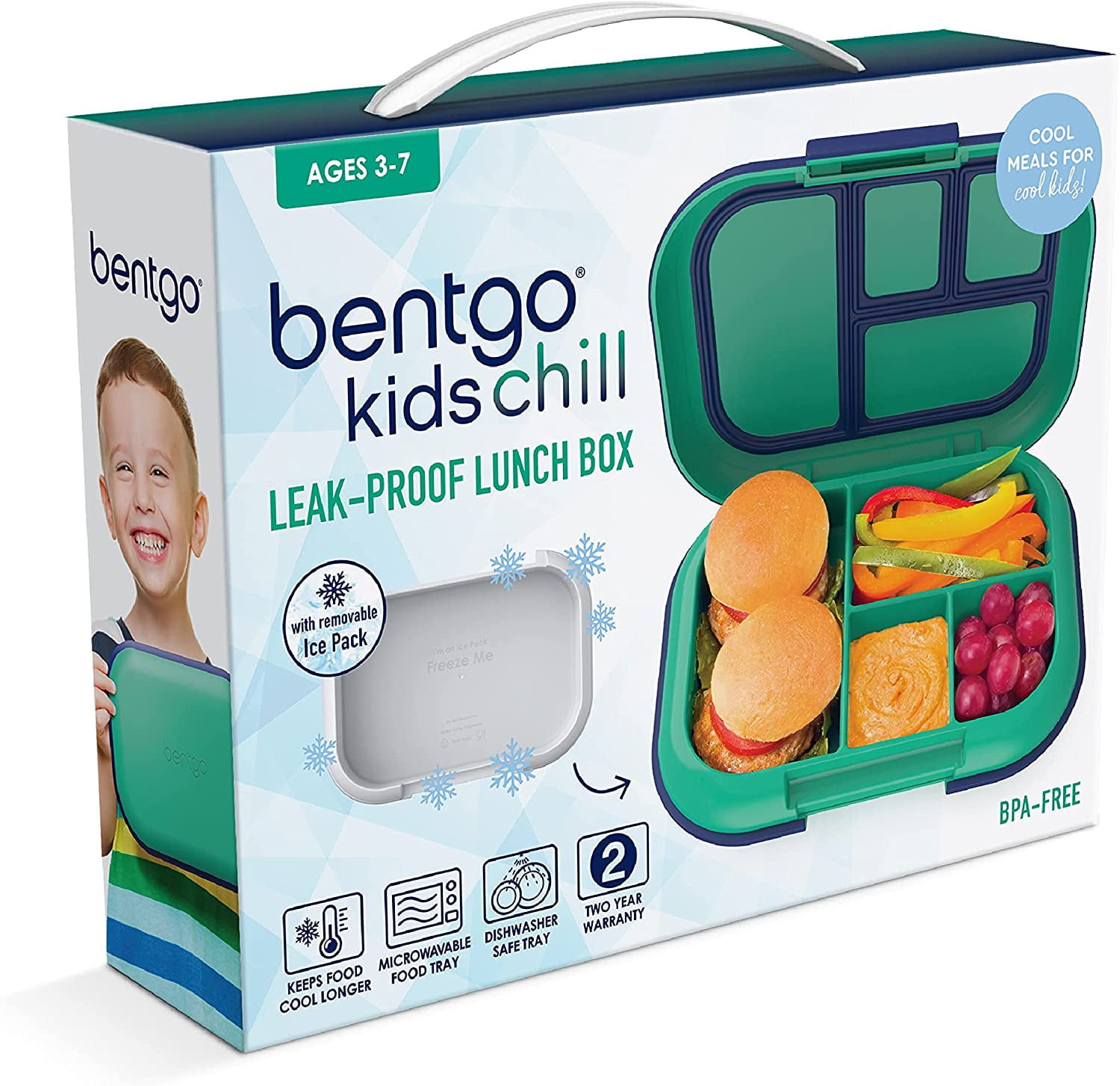 Bentgo Kids' Chill Lunch Box, Bento-Style Solution, 4 Compartments &  Removable Ice Pack - Aqua