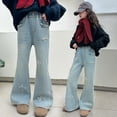 thumbnail image 4 of LRen Girls Wide Leg Jeans Casual Baggy Pants for Girl Cute Soild Straight Pant Y2k Trousers Fall Winter Streetwear,13-14 Years, 4 of 8