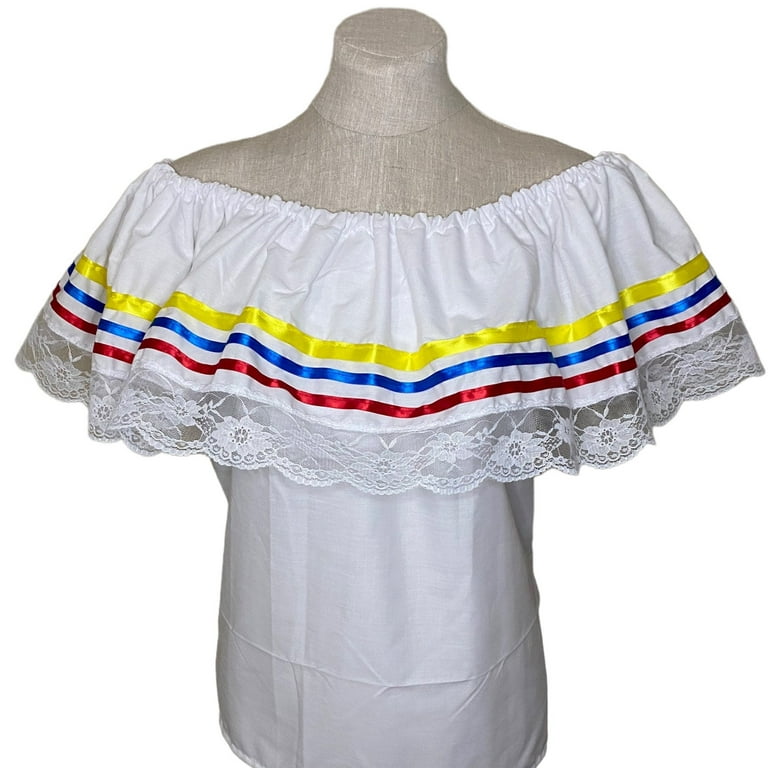 Colombian / Venezuelan White Blouse with Ribbons 