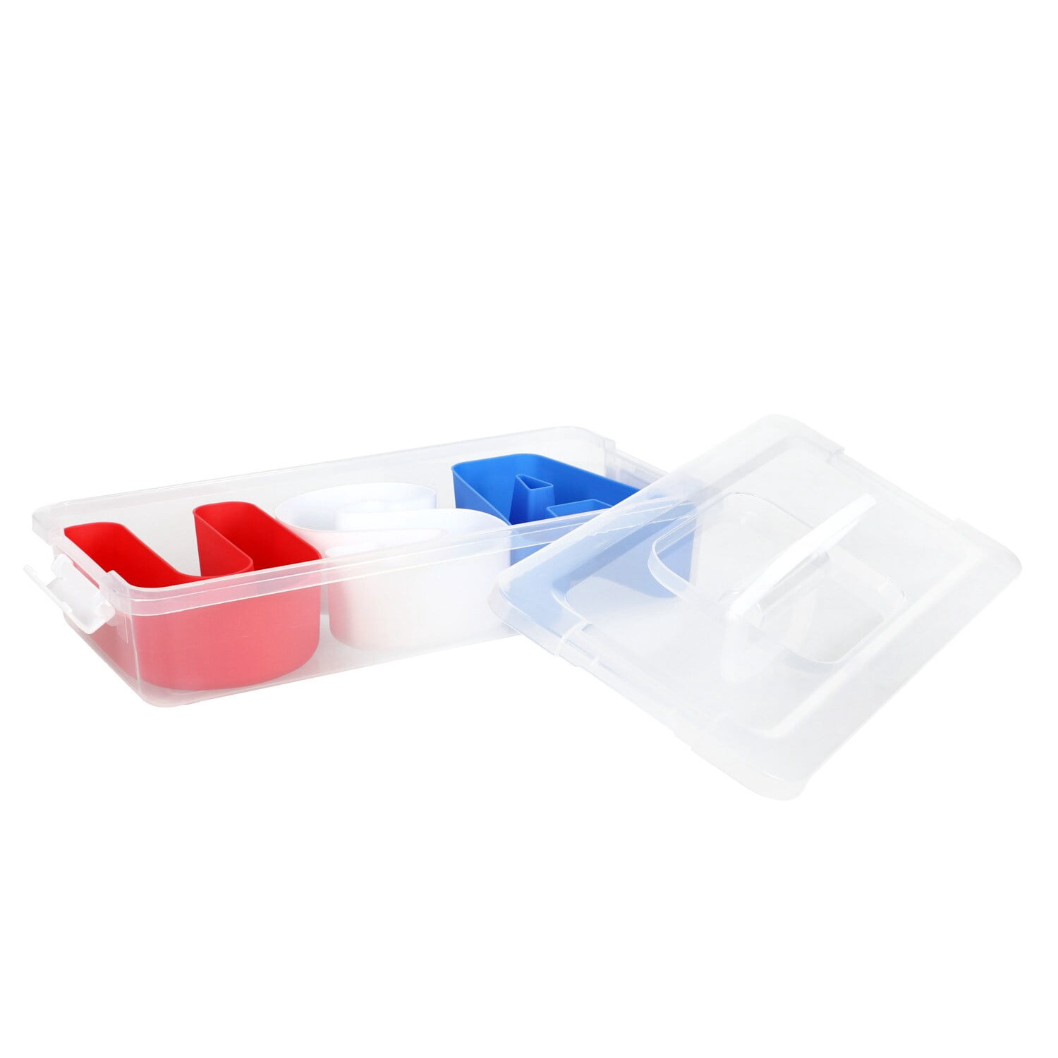 USA Snackle Box Red White Blue Plastic With Handle 3 Compartments BPA-Free Snacks Food Storage Container