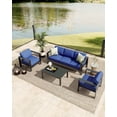 thumbnail image 2 of Emorefun Outdoor Patio Furniture Set, 4 Piece Patio Furniture Set with Removable Cushions & Armrest for Porch, Backyard, Dark Gray/Blue, 2 of 8