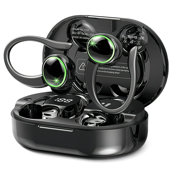 Wireless Earbuds, Bluetooth 5.4 Headphones Sports, 50H Playback Over Ear buds with ENC Noise Cancelling Mic, Deep Bass Fitness Earphones Gym Running Workout with Earhooks, IP7 Waterproof Headset