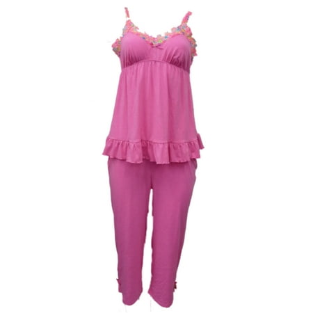 Joe Boxer Womens Pink Knit Pajamas Capri Bottoms & Lacy Tank Top 2 ...