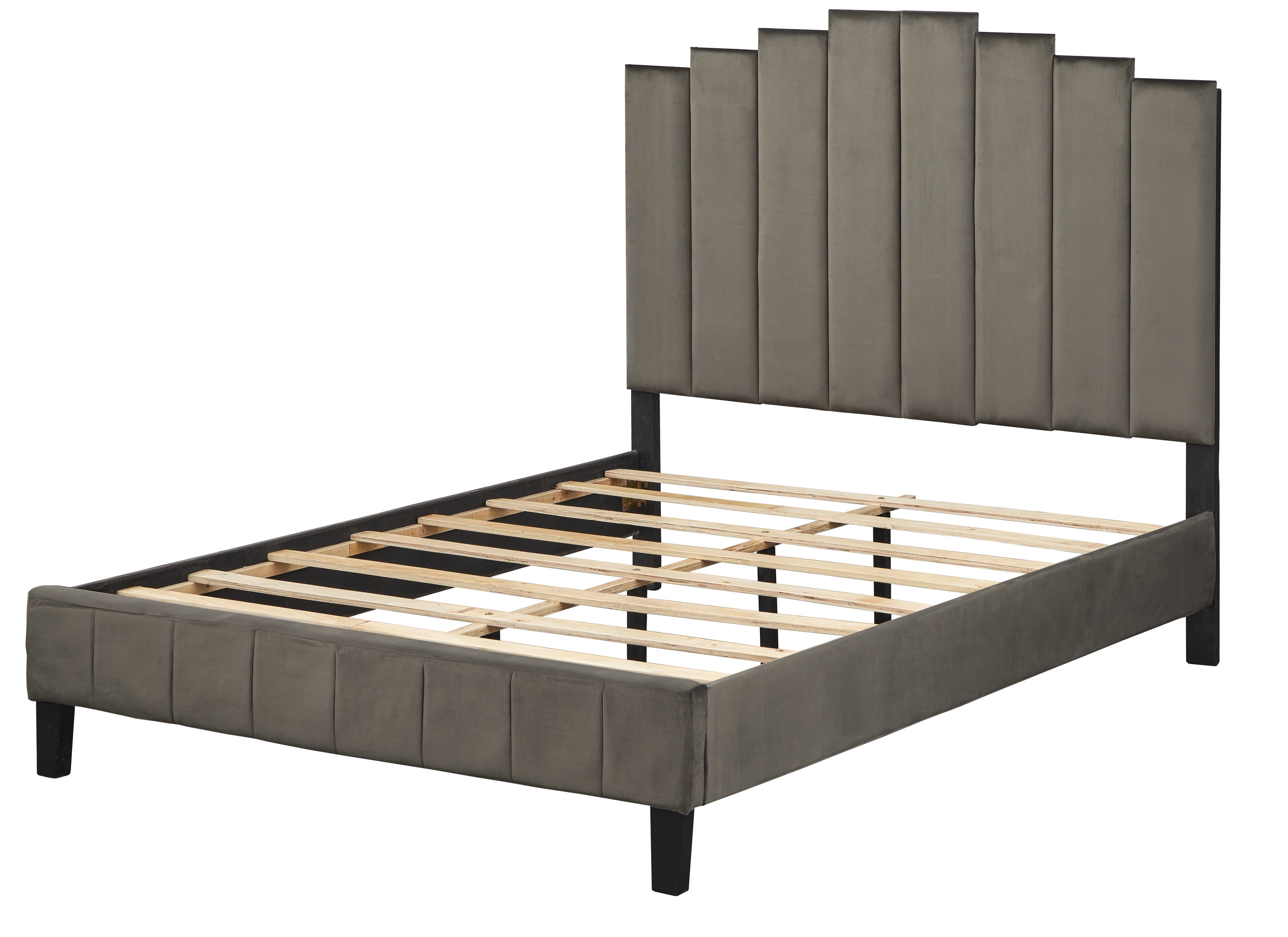 TMS Deco Modern Queen Velvet Panel Bed, Dark Gray