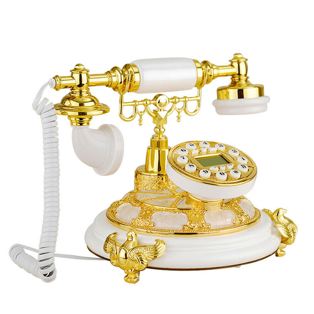 OUKANING European Antique Phone Luxury Metal Vintage Telephone White