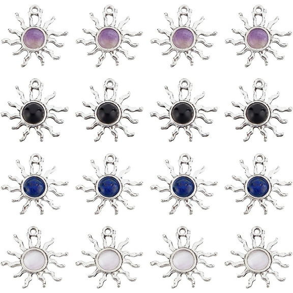 1 Box 20Pcs Stone Charms Sun Gemstone Charms Bulk Healing Energy Lucky Love Gemstones Obsidian Amethyst Pendants for Jewelry Making Adult DIY Necklace Earrings Bracelet Crafts