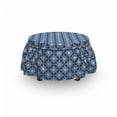 thumbnail image 3 of Oriental Ottoman Cover, Talavera Pattern, 2 Piece Slipcover Set with Ruffle Skirt for Square Round Cube Footstool Decorative Home Accent, Standard Size, Night Blue and White, by Ambesonne, 3 of 5